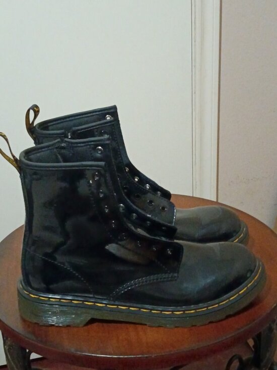 Dr. Martens Shoes - Dr Martens 1460 Boots Womens Size 6 Black Patent Leather Mid Calf Combat Zip